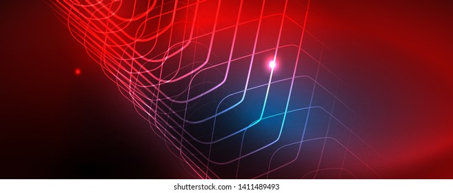 Neon glowing techno lines, hi-tech futuristic abstract background template