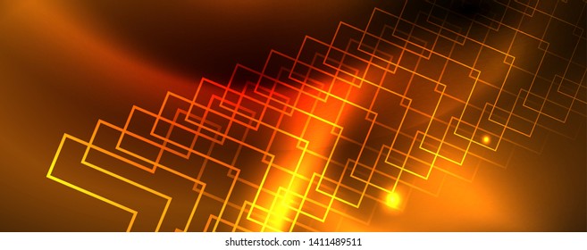 Neon glowing techno lines, hi-tech futuristic abstract background template