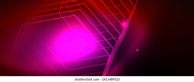Neon glowing techno lines, hi-tech futuristic abstract background template