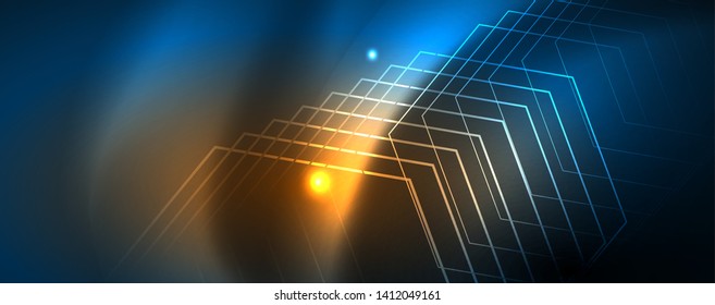 Neon glowing techno lines, hi-tech futuristic abstract background template