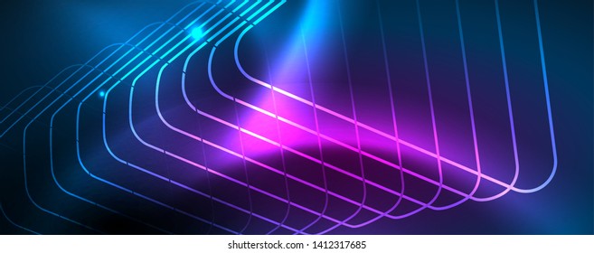 Neon glowing techno lines, hi-tech futuristic abstract background template