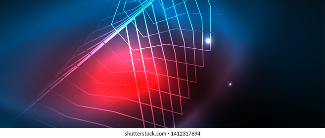 Líneas tecno brillantes neón, plantilla de fondo abstracto de alta tecnología futurista