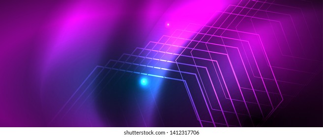 Neon glowing techno lines, hi-tech futuristic abstract background template