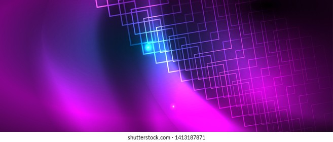 Líneas tecno brillantes neón, plantilla de fondo abstracto de alta tecnología futurista