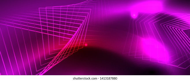 Neon glowing techno lines, hi-tech futuristic abstract background template