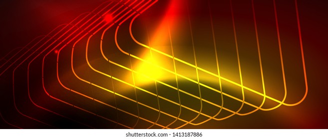 Líneas tecno brillantes neón, plantilla de fondo abstracto de alta tecnología futurista