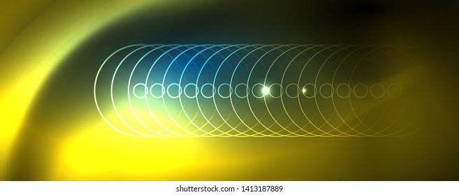 Líneas tecno brillantes neón, plantilla de fondo abstracto de alta tecnología futurista