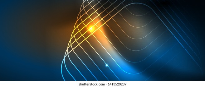 Líneas tecno brillantes neón, plantilla de fondo abstracto de alta tecnología futurista