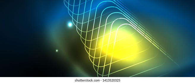 Neon glowing techno lines, hi-tech futuristic abstract background template
