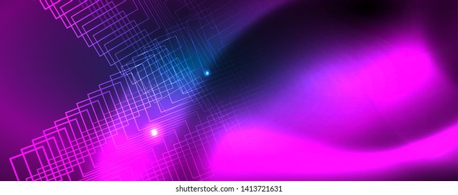 Líneas tecno brillantes neón, plantilla de fondo abstracto de alta tecnología futurista
