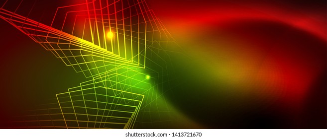 Neon glowing techno lines, hi-tech futuristic abstract background template
