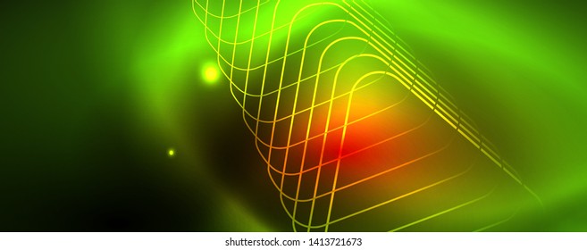 Líneas tecno brillantes neón, plantilla de fondo abstracto de alta tecnología futurista