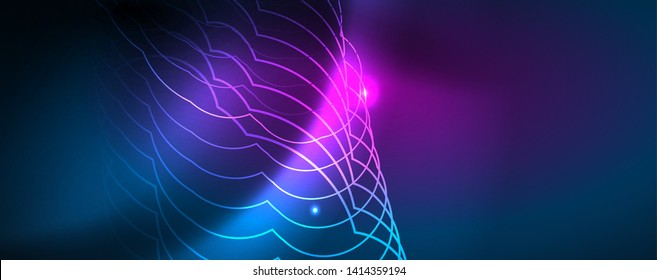Neon glowing techno lines, hi-tech futuristic abstract background template