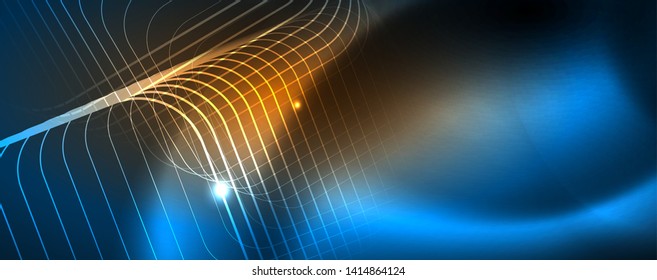 Neon glowing techno lines, hi-tech futuristic abstract background template