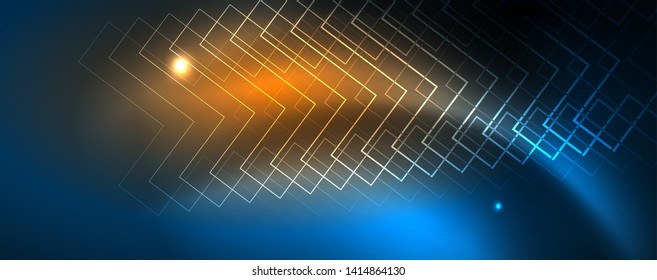 Líneas tecno brillantes neón, plantilla de fondo abstracto de alta tecnología futurista