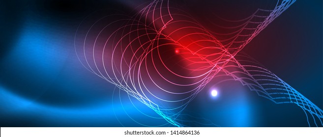 Líneas tecno brillantes neón, plantilla de fondo abstracto de alta tecnología futurista