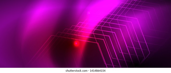 Neon glowing techno lines, hi-tech futuristic abstract background template