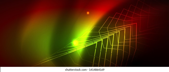 Neon glowing techno lines, hi-tech futuristic abstract background template