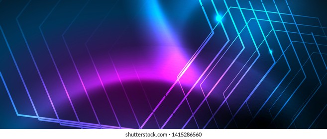 Neon glowing techno lines, hi-tech futuristic abstract background template
