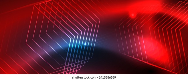 Neon glowing techno lines, hi-tech futuristic abstract background template