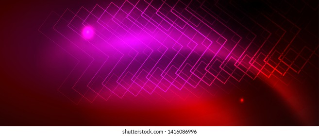Neon glowing techno lines, hi-tech futuristic abstract background template