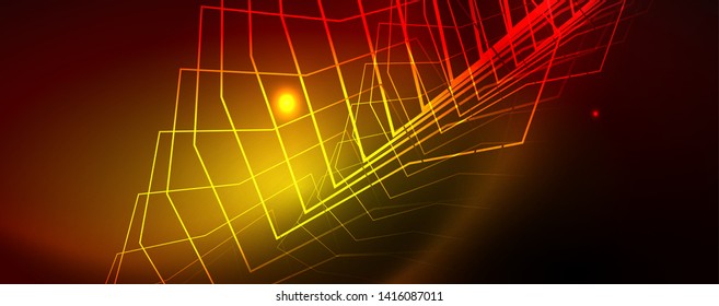 Neon glowing techno lines, hi-tech futuristic abstract background template