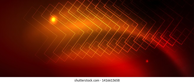 Líneas tecno brillantes neón, plantilla de fondo abstracto de alta tecnología futurista