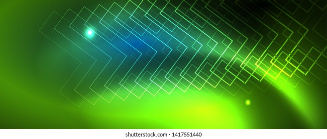 Líneas tecno brillantes neón, plantilla de fondo abstracto de alta tecnología futurista