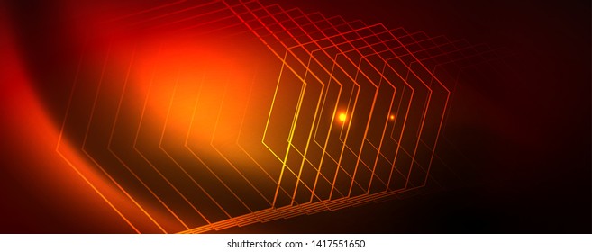 Líneas tecno brillantes neón, plantilla de fondo abstracto de alta tecnología futurista