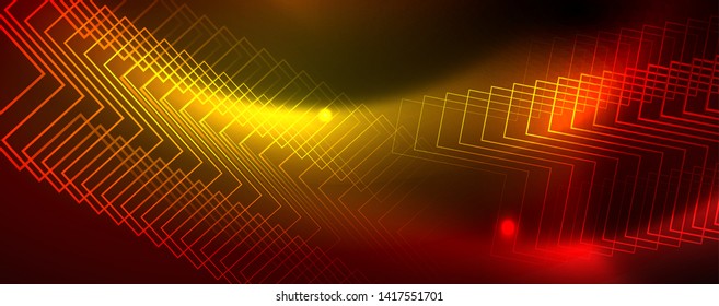 Neon glowing techno lines, hi-tech futuristic abstract background template