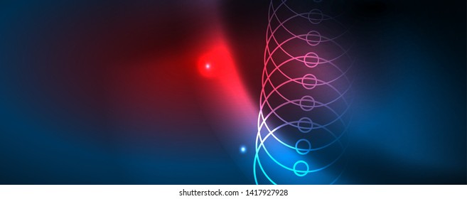 Líneas tecno brillantes neón, plantilla de fondo abstracto de alta tecnología futurista