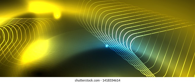 Neon glowing techno lines, hi-tech futuristic abstract background template