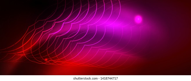 Líneas tecno brillantes neón, plantilla de fondo abstracto de alta tecnología futurista