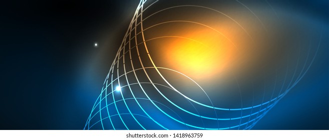 Líneas tecno brillantes neón, plantilla de fondo abstracto de alta tecnología futurista