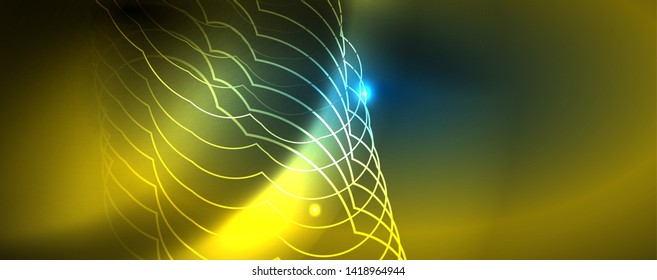 Neon glowing techno lines, hi-tech futuristic abstract background template