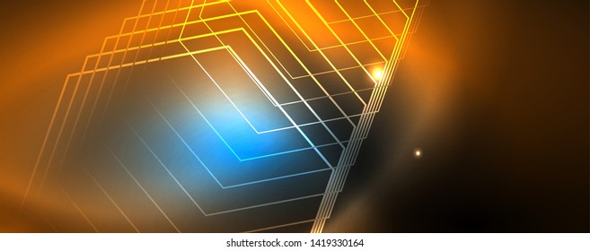Líneas tecno brillantes neón, plantilla de fondo abstracto de alta tecnología futurista