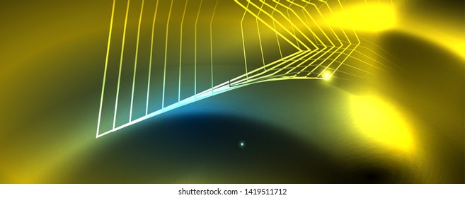 Líneas tecno brillantes neón, plantilla de fondo abstracto de alta tecnología futurista