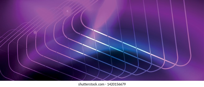Líneas tecno brillantes neón, plantilla de fondo abstracto de alta tecnología futurista