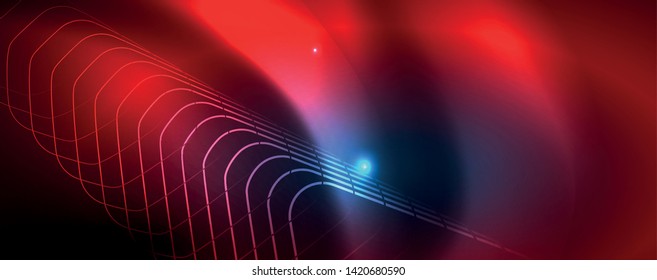 Líneas tecno brillantes neón, plantilla de fondo abstracto de alta tecnología futurista