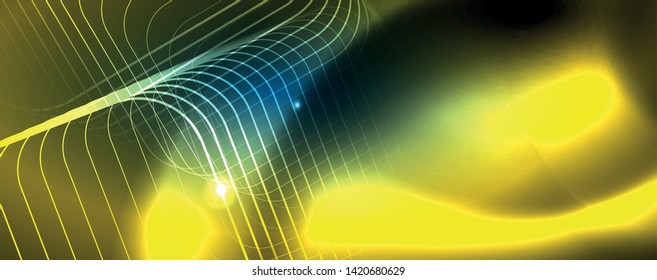 Neon glowing techno lines, hi-tech futuristic abstract background template