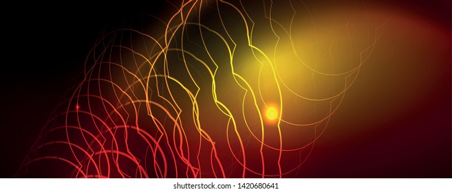 Líneas tecno brillantes neón, plantilla de fondo abstracto de alta tecnología futurista