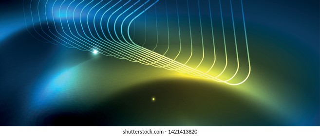 Neon glowing techno lines, hi-tech futuristic abstract background template