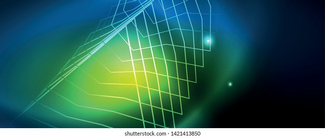 Líneas tecno brillantes neón, plantilla de fondo abstracto de alta tecnología futurista