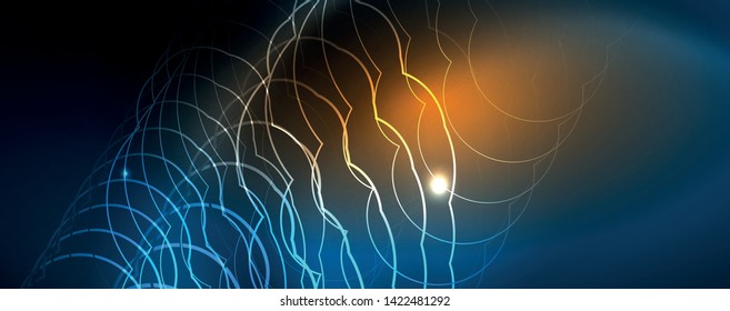 Líneas tecno brillantes neón, plantilla de fondo abstracto de alta tecnología futurista