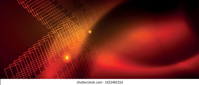 Líneas tecno brillantes neón, plantilla de fondo abstracto de alta tecnología futurista