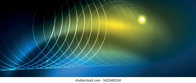 Líneas tecno brillantes neón, plantilla de fondo abstracto de alta tecnología futurista