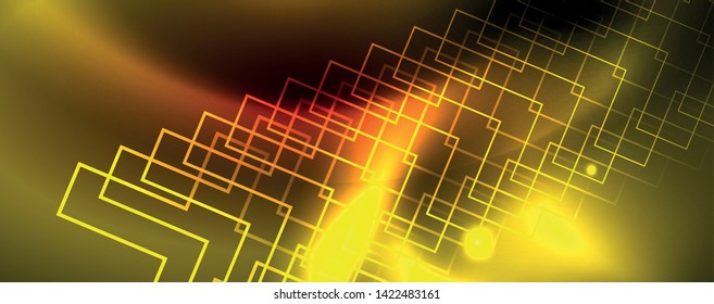 Líneas tecno brillantes neón, plantilla de fondo abstracto de alta tecnología futurista