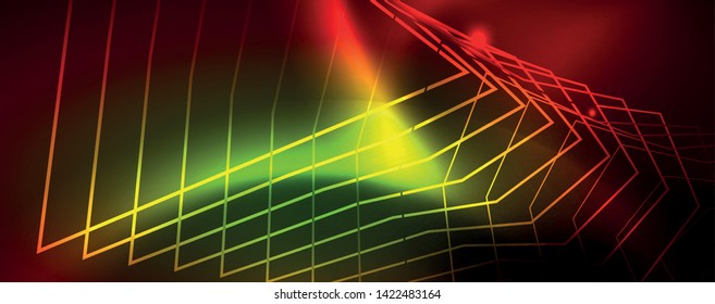 Neon glowing techno lines, hi-tech futuristic abstract background template