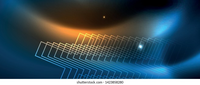 Neon glowing techno lines, hi-tech futuristic abstract background template