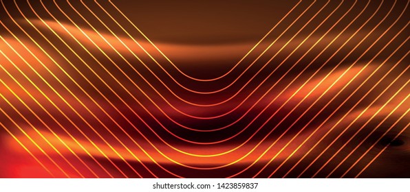 Neon glowing techno lines, hi-tech futuristic abstract background template with square shapes, vector design